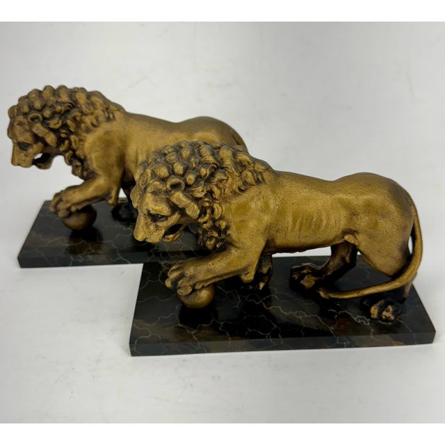 Pair of 1960s Lion Bookends on Faux Marble Bases For Sale - Image 12 of 12