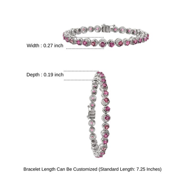 8.23 Ct Natural Pink Tourmaline Milgrain Eternity Tennis Bracelet in 925 Silver For Sale - Image 11 of 14