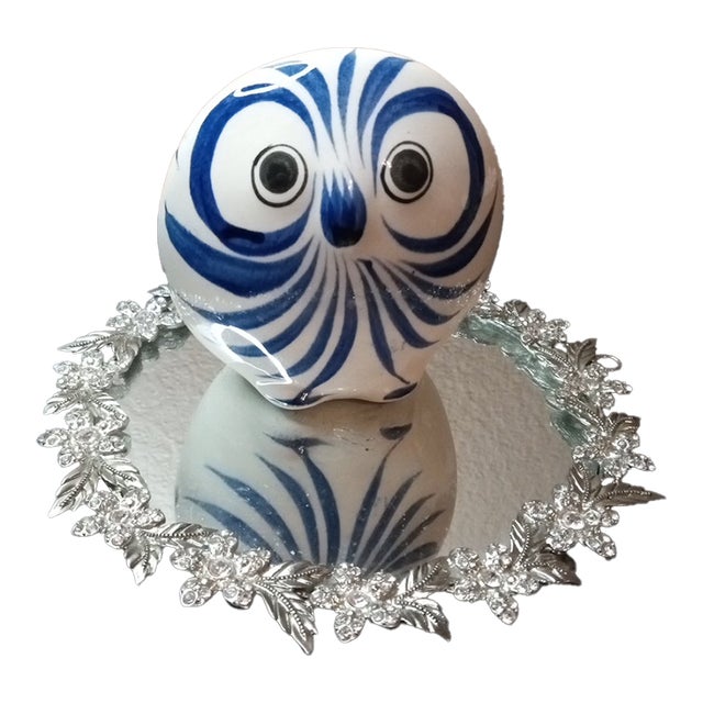 1970s Gorgeous Tonala Mexican Folk Art Owl Figurine For Sale