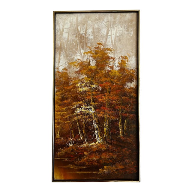 Vintage Mid Century Impressionist Oil Painting of Fall Landscape For Sale