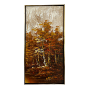 Vintage Mid Century Impressionist Oil Painting of Fall Landscape