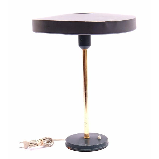 Vintage Golden and Green Timor Table Lamp by Louis Kalff for Philips, 1950s For Sale - Image 6 of 6