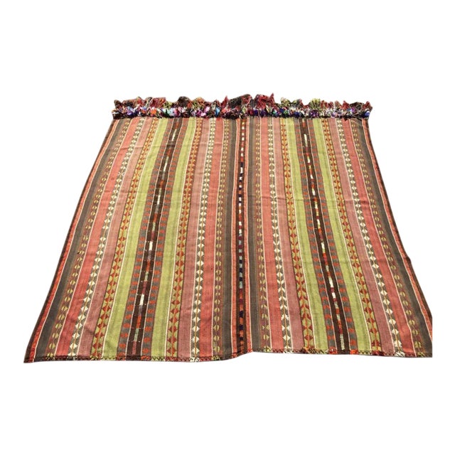 Vintage Striped Turkish Kilim Rug - 75.5" X 77" For Sale