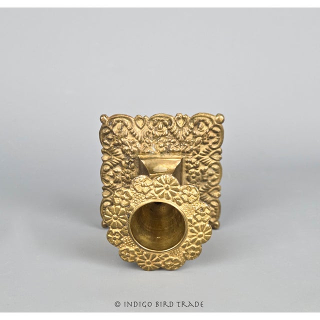 Antique French Solid Brass Repousse Floral Candlestick Holder For Sale - Image 4 of 6