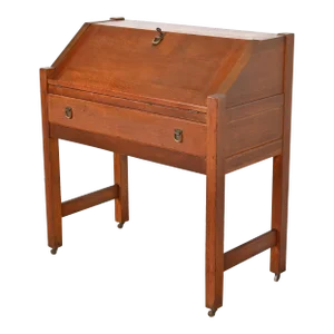 Stickley Brothers Style Antique Mission Oak Arts & Crafts Drop Front Secretary Desk, Circa 1900