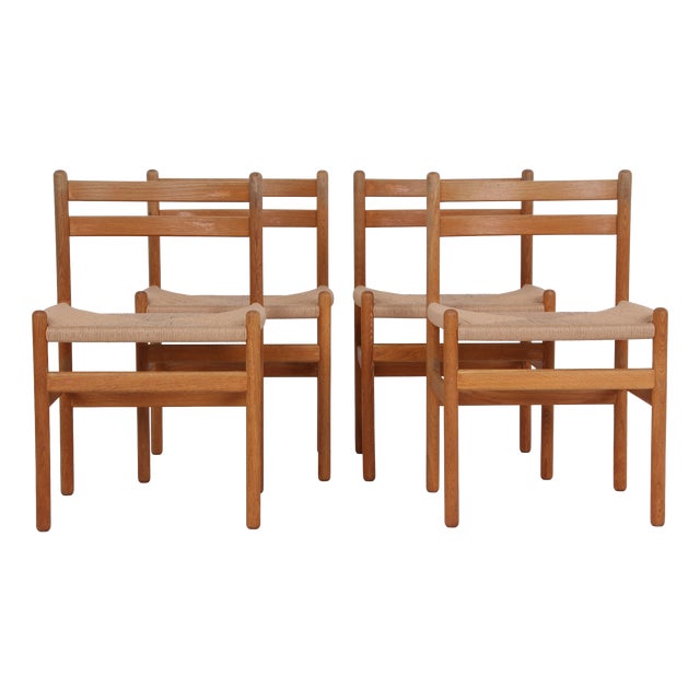 Oak Chairs with Paper Weaving by Kurt Østervig, Denmark, 1960s, Set of 4 For Sale