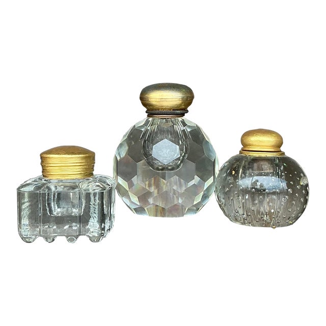 Vintage Boho Cut Glass Inkwells - Set of 3 For Sale