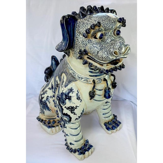 Fine Quality Nanking Blue & White Chinese Porcelain Foo Dog/Temple Guardian Lion also known as Sheshi, originally marketed...