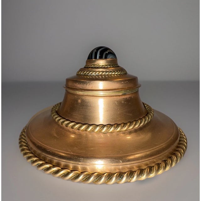 This listing is for an antique French Art Nouveau inkwell. This inkwell appears to be made from bronze with brass “rope”...