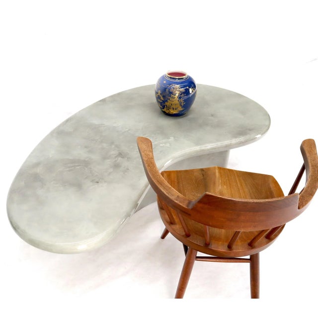 White Organic Kidney Shape Faux Marble Finish Coffee Table For Sale - Image 8 of 12