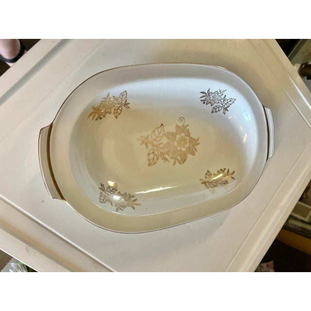 1960s 1960s Vintage Oval White & Gold Bowl For Sale - Image 5 of 8