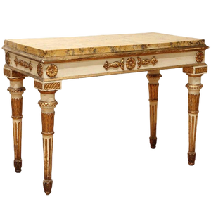 Italian Louis XVI White Lacquer and Giltwood Console with Scagliola Siena Marble Top