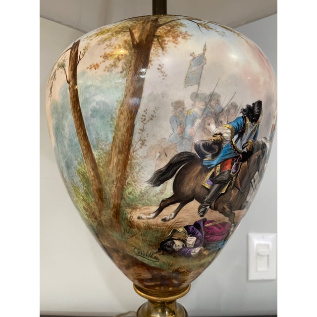 19th Century Sèvres-Style Porcelain Vase Lamp With Napoleonic Scene For Sale - Image 4 of 16