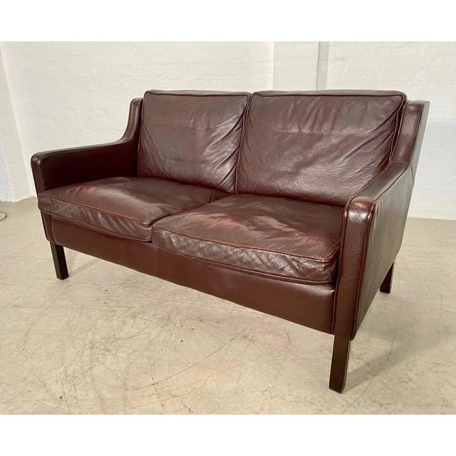Vintage Danish Dark Cognac Leather Two-Seater Sofa from Stouby, 1960s For Sale - Image 3 of 18