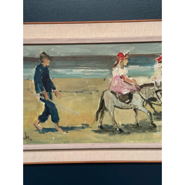 Tage Gavik, Children on Donkeys at the Beach, 1960s, Oil Painting on Canvas, Framed For Sale - Image 4 of 18