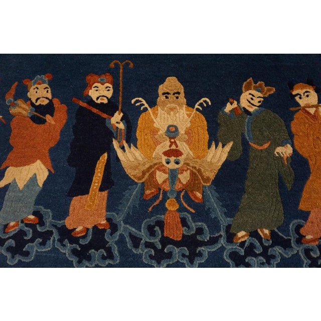 1920s Black Background With a Example of Culture Chinese Antique Peking Rug For Sale - Image 4 of 6