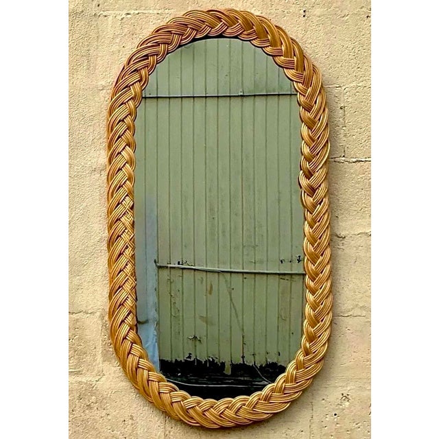 Vintage Coastal Braided Rattan Oval Mirror For Sale - Image 11 of 12