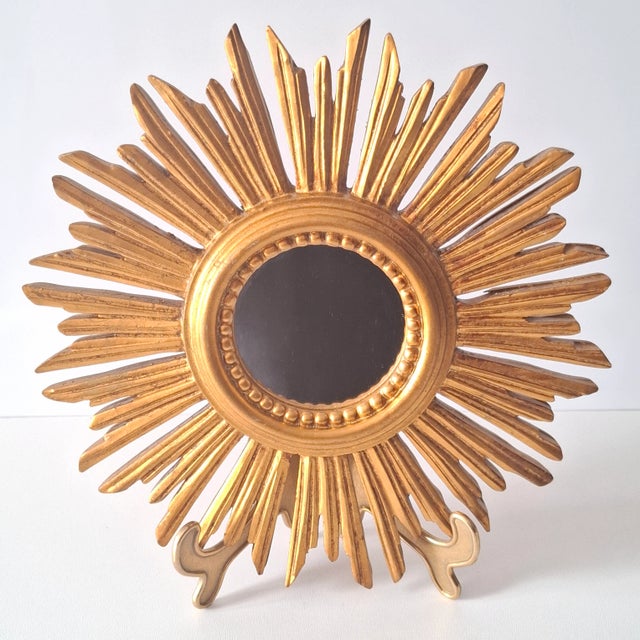 Gold Gilded Sunburst Wall Mirror, Italy, 1960s For Sale - Image 8 of 15