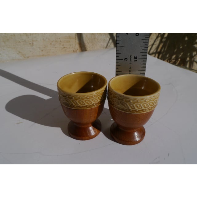 Late 20th Century 1960s Vintage Wood Ceramic Easter Egg Cups, Japan- Set of 2 For Sale - Image 5 of 10