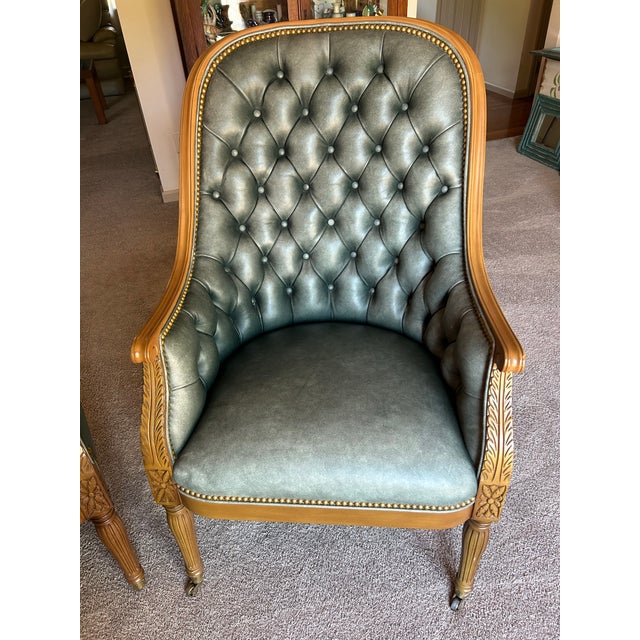Pair of Hancock & Moore Classic Tufted Leather Bergere Chairs For Sale In Philadelphia - Image 6 of 11