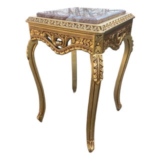1990s French Louis XVI Gold Beech Pink Marble Side Table For Sale