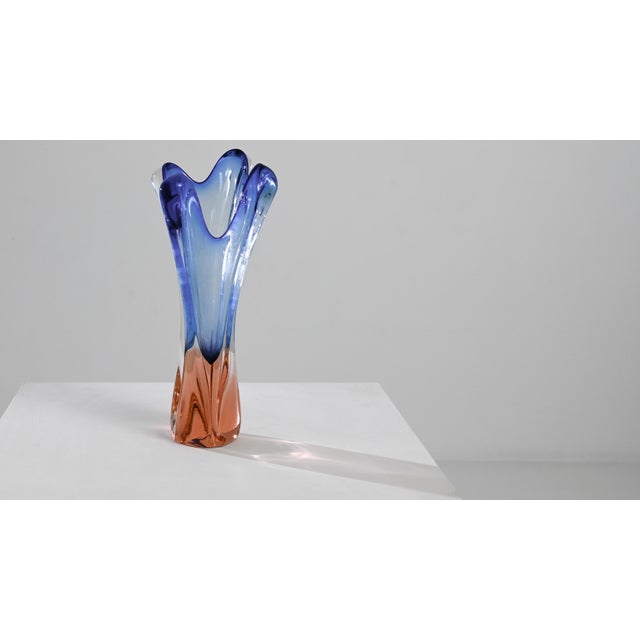20th Century Belgian Blue and Orange Glass Vase For Sale - Image 4 of 6