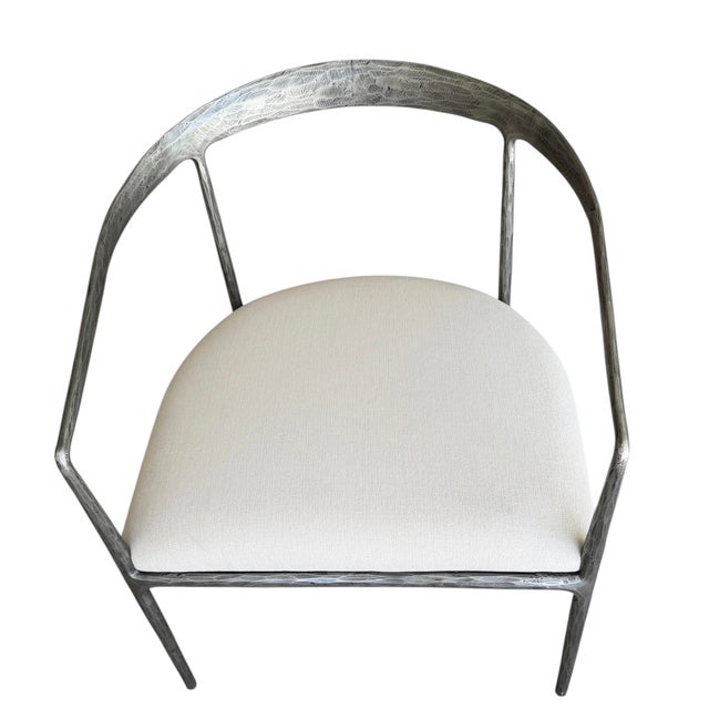 2025 Rh Chair Thaddeus Curved Forged Pewter Fabric Seat Side Restoration Hardware Barrelback Slope Arm For Sale - Image 9 of 10
