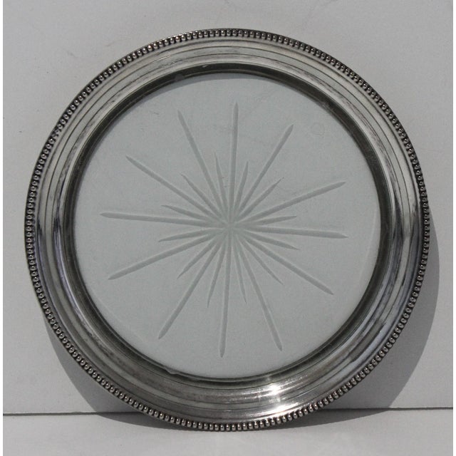 Wine Bottle Coaster in Sterling Silver With Beaded Edge and Cut Crystal For Sale - Image 4 of 11