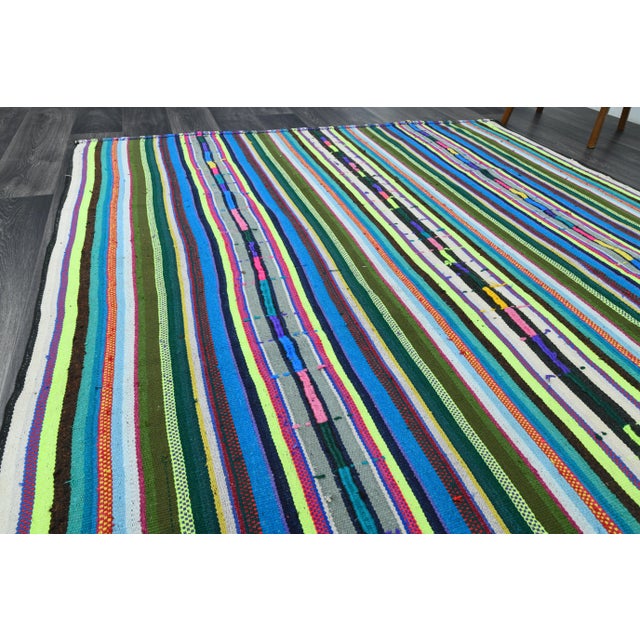 1970s Vintage Turkish Oushak Handmade Wool Cotton Green Area Rug For Sale In San Francisco - Image 6 of 11