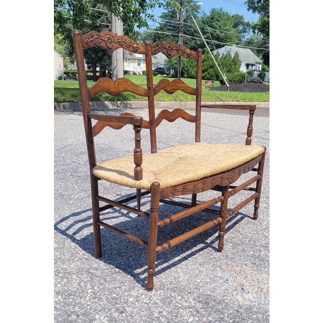 French Market Collection Country Rush Seat Bench For Sale - Image 12 of 17