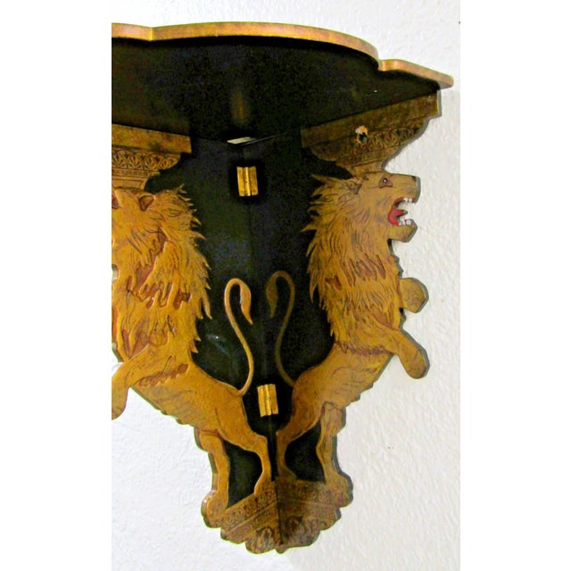 Late 19th Century Pair Antique Anglo Sinhalese Black Lacquer Rearing Lions Wall Shelves Brackets 1880 For Sale - Image 5 of 16