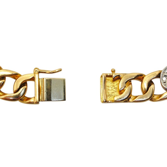 Metal Late 20th Century Large 18k Yellow Gold & Platinum Curb Link Diamond Bracelet For Sale - Image 7 of 9