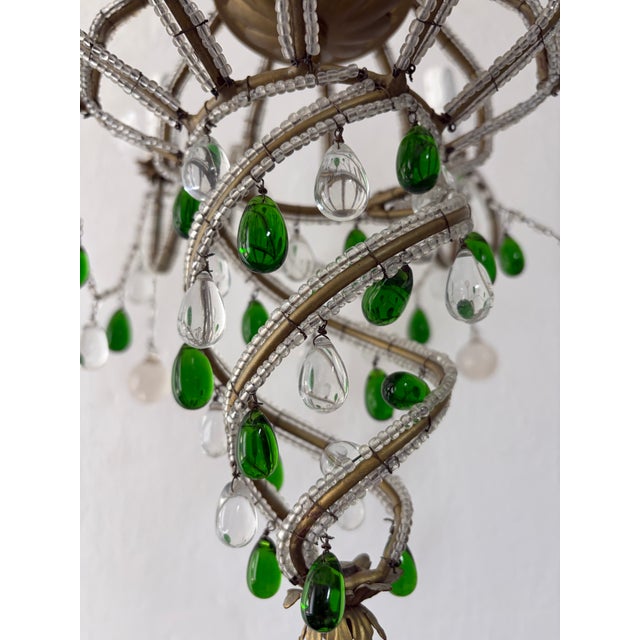 French Maison Baguès Murano Green Drops Beaded Scrolls Chandelier Rare C 1940 For Sale - Image 9 of 18