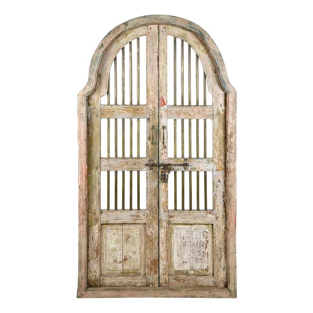 Indian Door in Solid Wood and Patinated Iron For Sale
