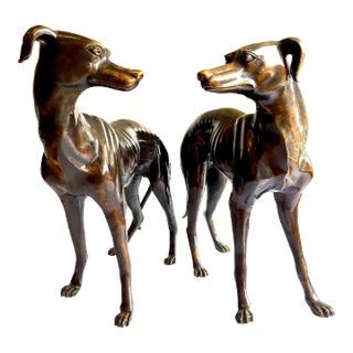 Life-Sized Italian Bronze Whippets Greyhounds - a Pair For Sale