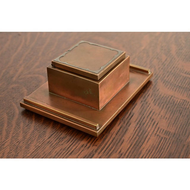 Early 20th Century Silver Crest Arts & Crafts Sterling Silver on Bronze Inkwell For Sale - Image 5 of 12