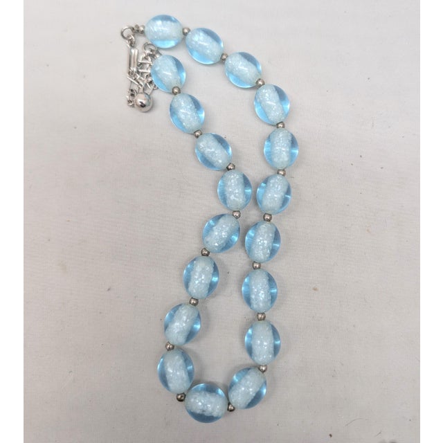 Metal Vintage 1950s Signed Crown Trifari Light Blue Beaded Necklace For Sale - Image 7 of 7