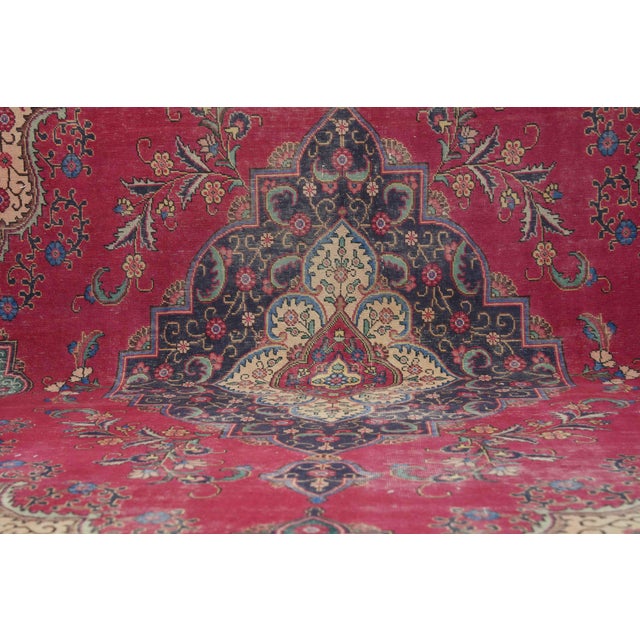 1970s 1970s Vintage Persian Handmade Wool 9x13 Red Area Rug For Sale - Image 5 of 11