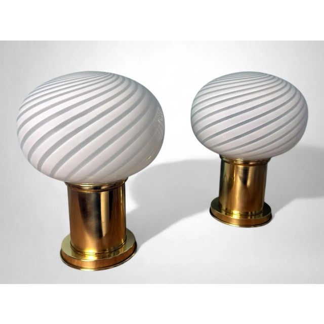 Vintage Italian Table Lamps With Brass Base and Murano Glass Sphere - a Pair For Sale - Image 4 of 17