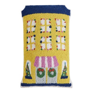 Yellow Christmas House Shaped Hook Pillow, 12" x 18" For Sale