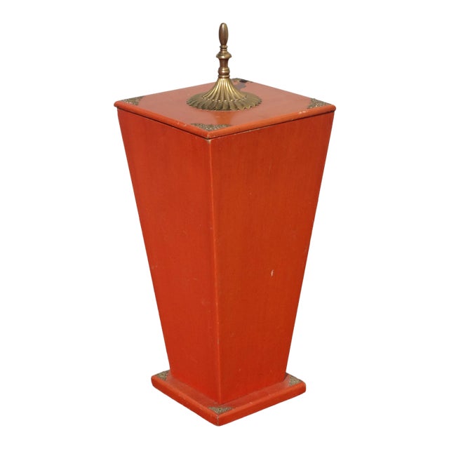 Vintage French Country Red Storage Vase W Lid For Sale