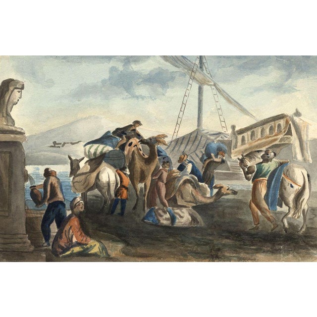 Merchants with Camels on the Nile, Mid 19th Century, Watercolour For Sale - Image 3 of 3