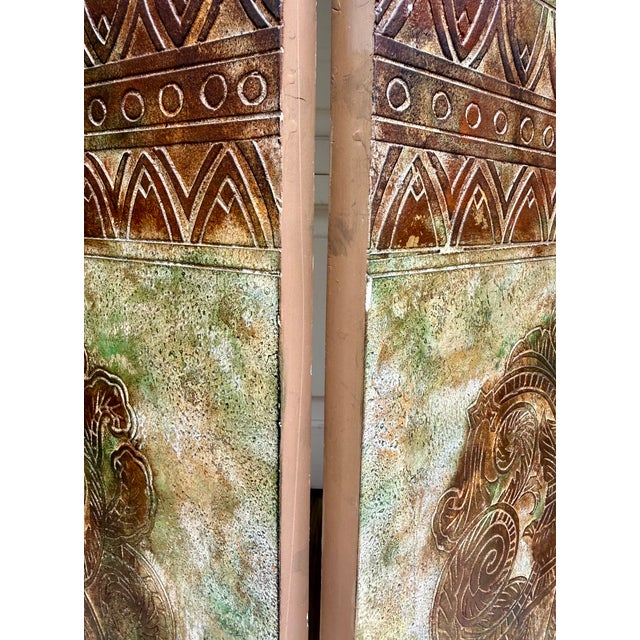 1970s Signed Peacock Relief 6-Panel Folding Screen by K. Walton 12/100 For Sale - Image 12 of 18