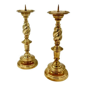 Pair of Mid 20th Century Brass Pillar Candle Holders