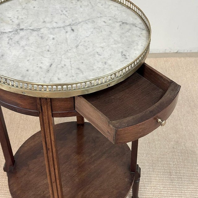 Louis XVI Mahogany Table ~ Gueridon With Carrara Marble and Brass For Sale - Image 17 of 18