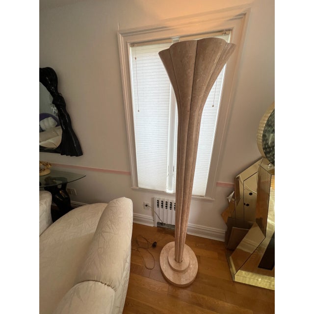 Beautiful Torch Floor Lamp in Peach Tessellated Stone, by Maitland Smith In working condition and no chips or damages on...