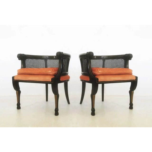 Neoclassical Style Caned Back Ram's Head Armchairs - A Pair For Sale - Image 4 of 9