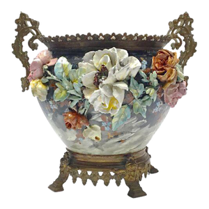 Large Antique Barbotine Majolica Jardiniere