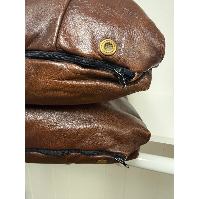 2000 - 2009 Vintage Distressed Leather Square Accent Throw Pillow Covers (Set of 2) 20"x20" For Sale - Image 5 of 13