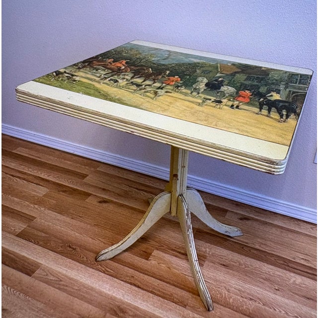 "Depicting British Fox Hunt" Vintage Folding Tea Table For Sale - Image 4 of 5